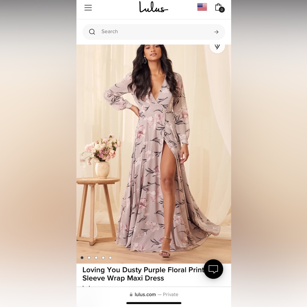 Lulus XS Dusty Purple Floral Print Long Sleeve Wrap Maxi Dress